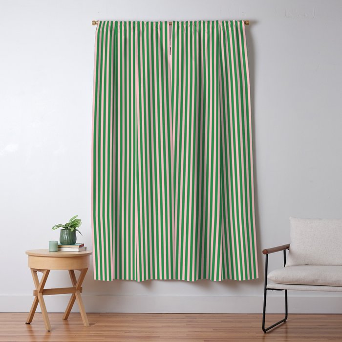 Narrow Stripes Green and Pink Vertical Pattern Window Curtain Gallery Image 5