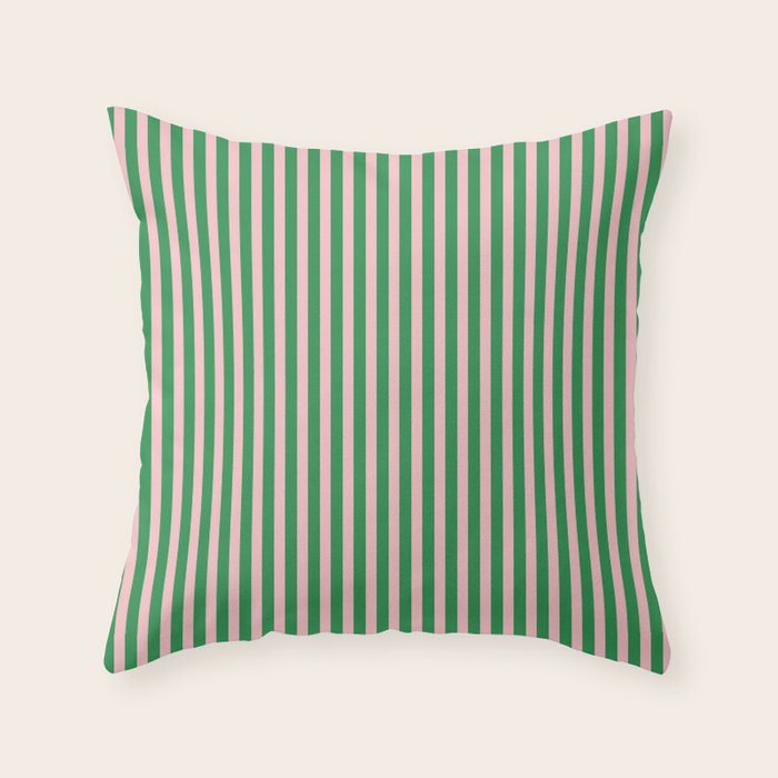 Narrow Stripes Green and Pink Vertical Pattern Throw Pillow Gallery Image 1