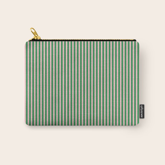 Narrow Stripes Green and Pink Vertical Pattern Carry All Pouch Gallery Image 1