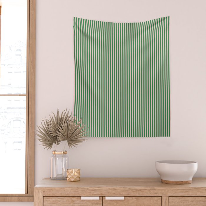 Narrow Stripes Green and Pink Vertical Pattern Wall Tapestry Gallery Image 2