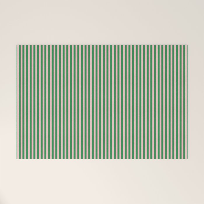 Narrow Stripes Green and Pink Vertical Pattern Welcome Mat Gallery Image 1