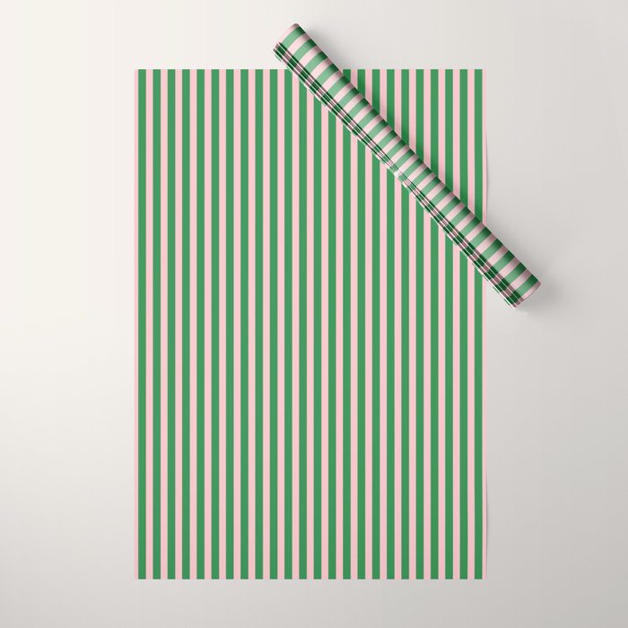 Narrow Stripes Green and Pink Vertical Pattern Wrapping Paper Gallery Image 1