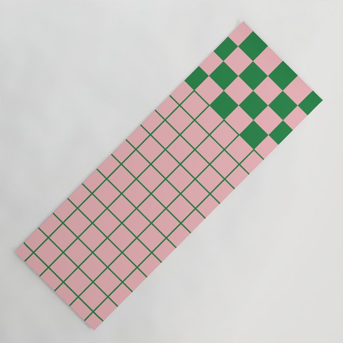 Grid Check Pink and Green Checkered Pattern Yoga Mat Gallery Image 1