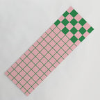 Grid Check Pink and Green Checkered Pattern Yoga Mat Gallery Image 1