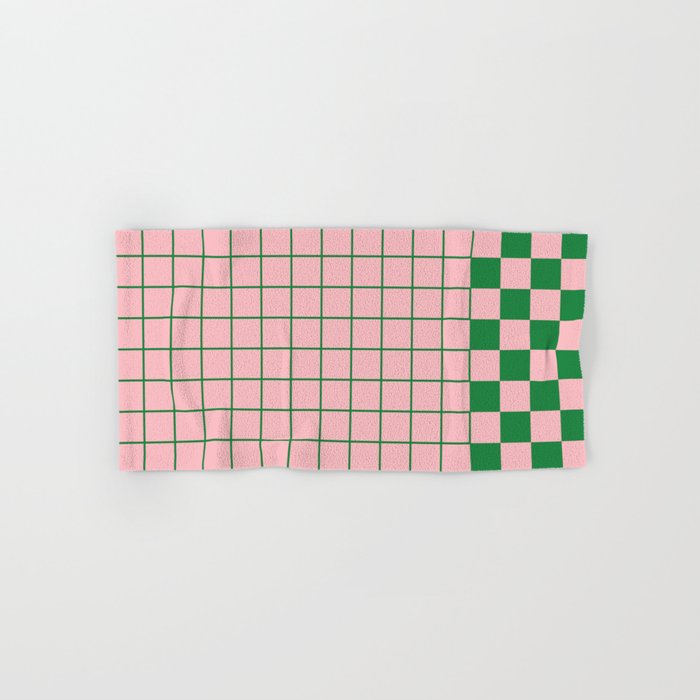 Grid Check Pink and Green Checkered Pattern Bath Towel Gallery Image 1