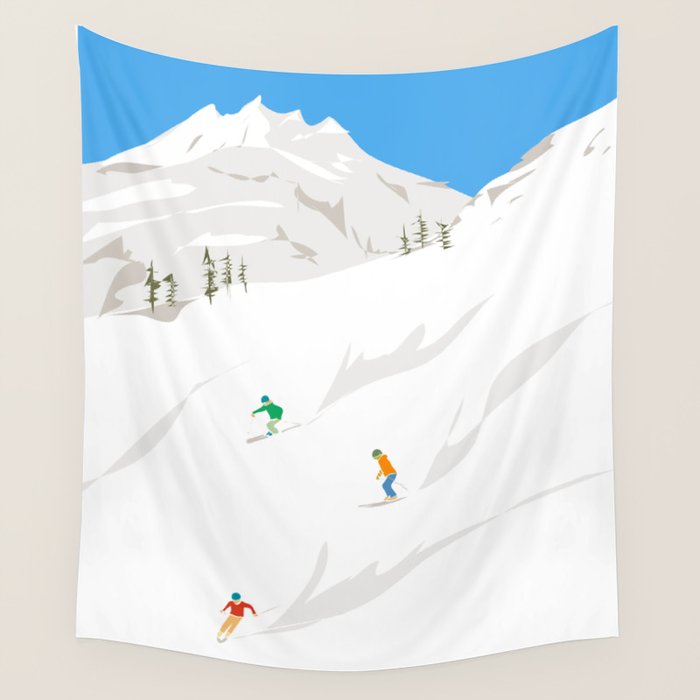 Snowy Mountain Skiers Wall Tapestry Gallery Image 1