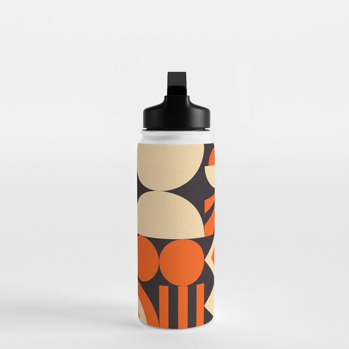 Bauhaus Mid Century Abstract Shapes black and orange  Water Bottle Gallery Image 3