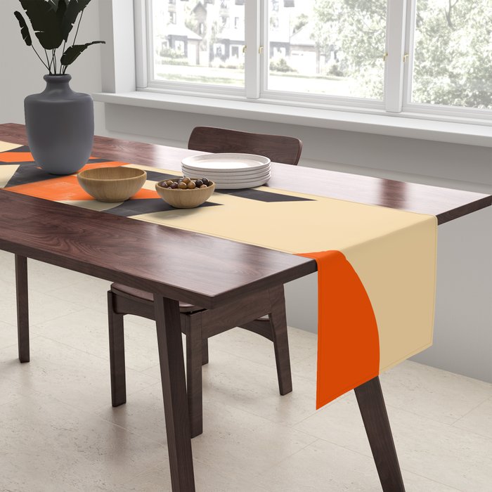 Bauhaus Mid Century Abstract Shapes black and orange  Table Runner Gallery Image 2