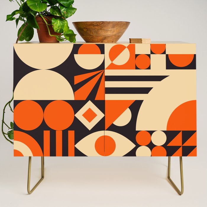 Bauhaus Mid Century Abstract Shapes black and orange  Credenza Gallery Image 1