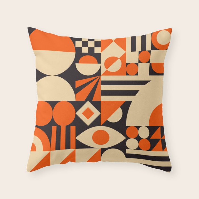Bauhaus Mid Century Abstract Shapes black and orange  Throw Pillow Gallery Image 6