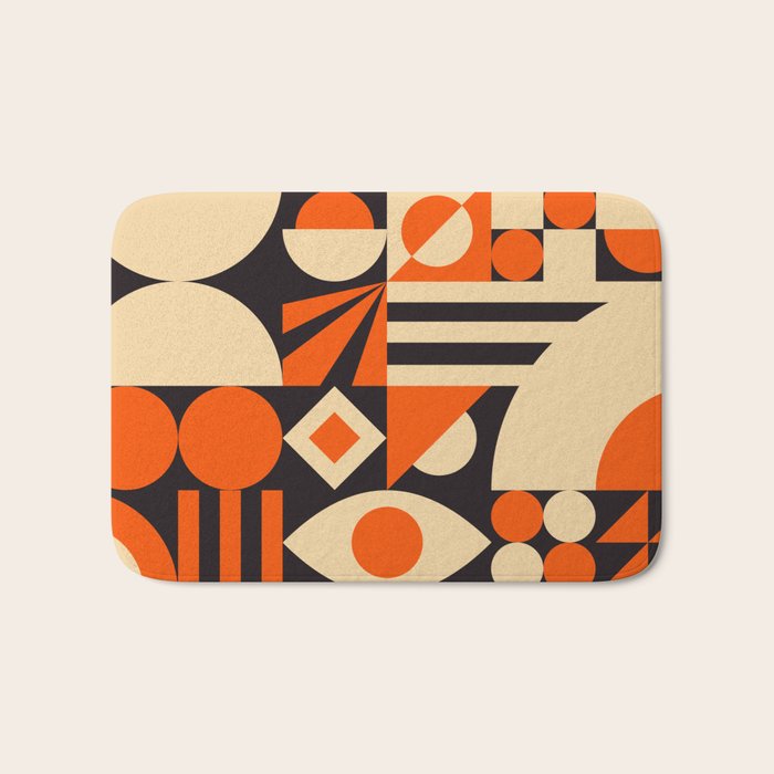 Bauhaus Mid Century Abstract Shapes black and orange  Bath Mat Gallery Image 1