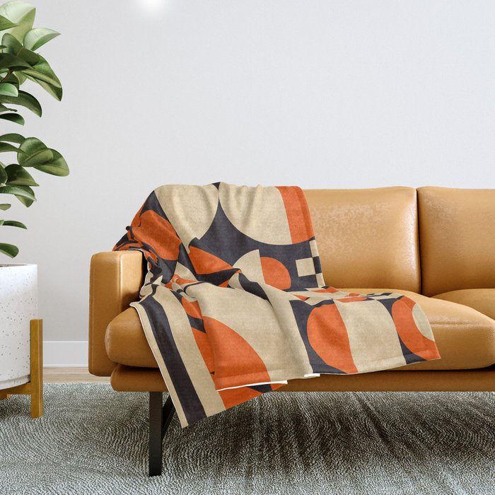 Bauhaus Mid Century Abstract Shapes black and orange  Throw Blanket Gallery Image 1