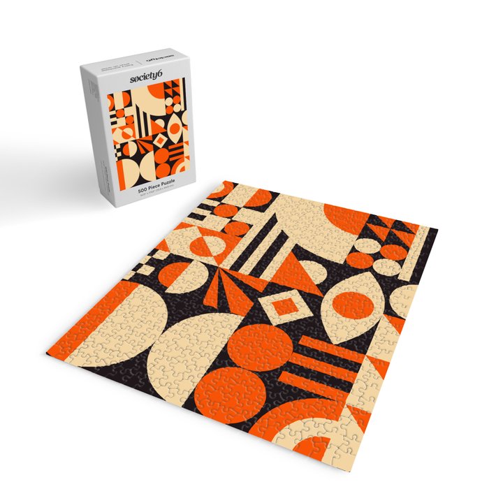 Bauhaus Mid Century Abstract Shapes black and orange  Jigsaw Puzzle Gallery Image 2