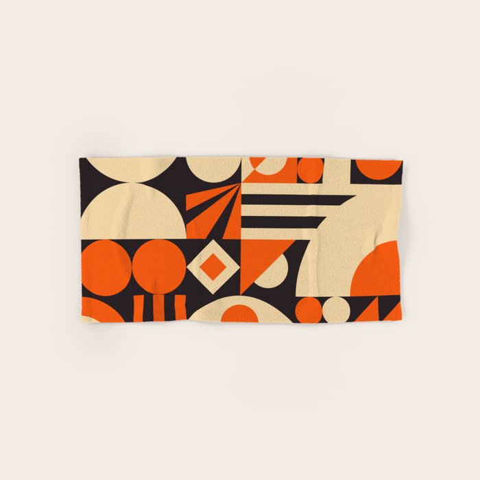 Bauhaus Mid Century Abstract Shapes black and orange  Bath Towel Gallery Image 1