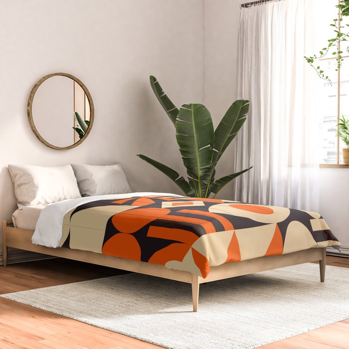 Bauhaus Mid Century Abstract Shapes black and orange  Comforter Gallery Image 2