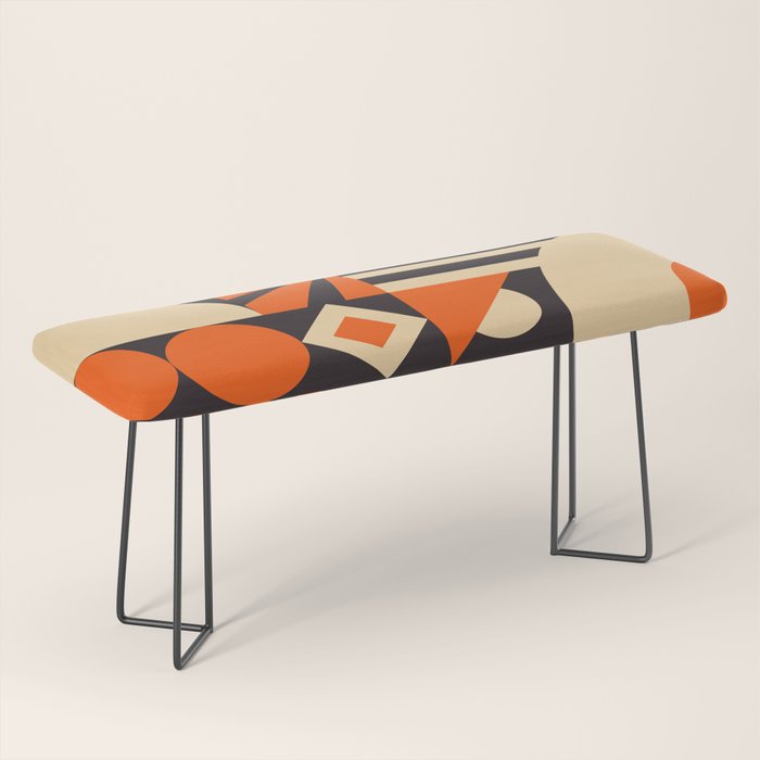 Bauhaus Mid Century Abstract Shapes black and orange  Bench Gallery Image 1
