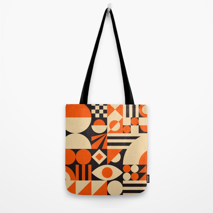 Bauhaus Mid Century Abstract Shapes black and orange  Tote Bag Gallery Image 2
