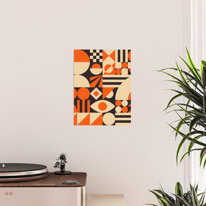 Bauhaus Mid Century Abstract Shapes black and orange  Poster Gallery Image 2