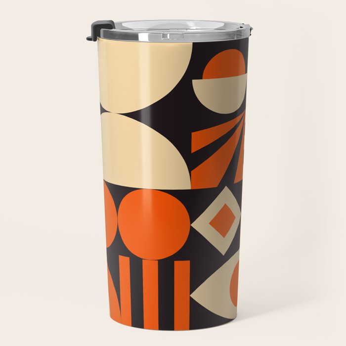 Bauhaus Mid Century Abstract Shapes black and orange  Travel Mug Gallery Image 3