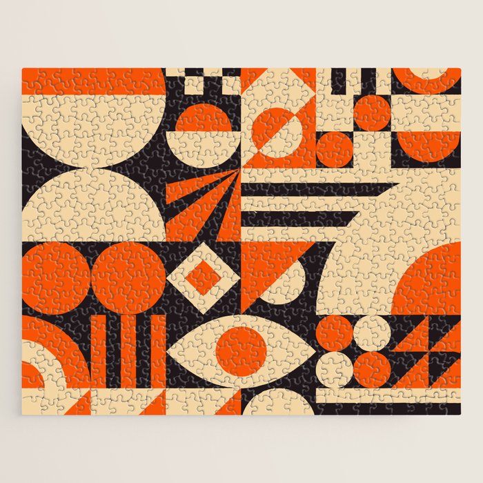 Bauhaus Mid Century Abstract Shapes black and orange  Jigsaw Puzzle Gallery Image 1