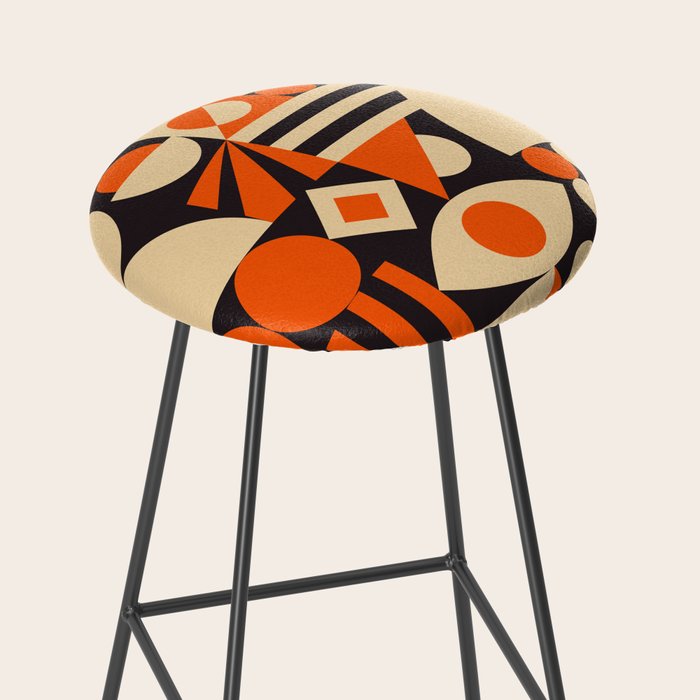 Bauhaus Mid Century Abstract Shapes black and orange  Stool Gallery Image 2