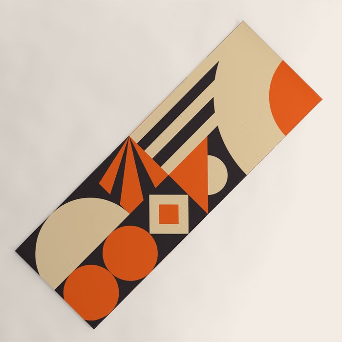Bauhaus Mid Century Abstract Shapes black and orange  Yoga Mat Gallery Image 1
