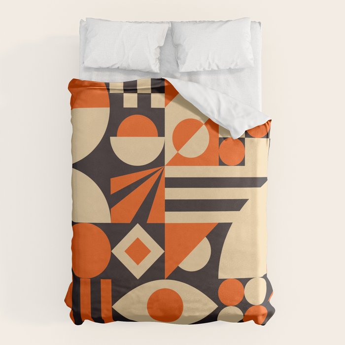Bauhaus Mid Century Abstract Shapes black and orange  Duvet Cover Gallery Image 6