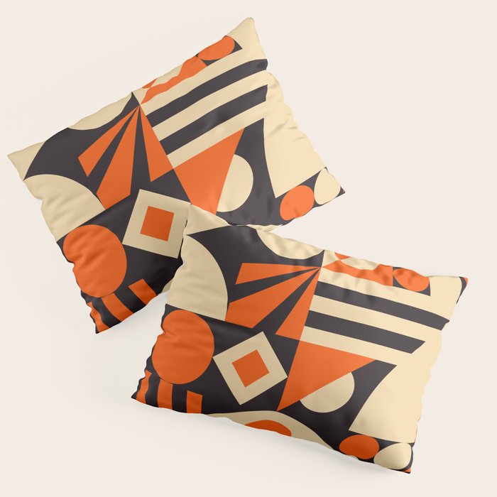 Bauhaus Mid Century Abstract Shapes black and orange  Pillow Sham Gallery Image 3