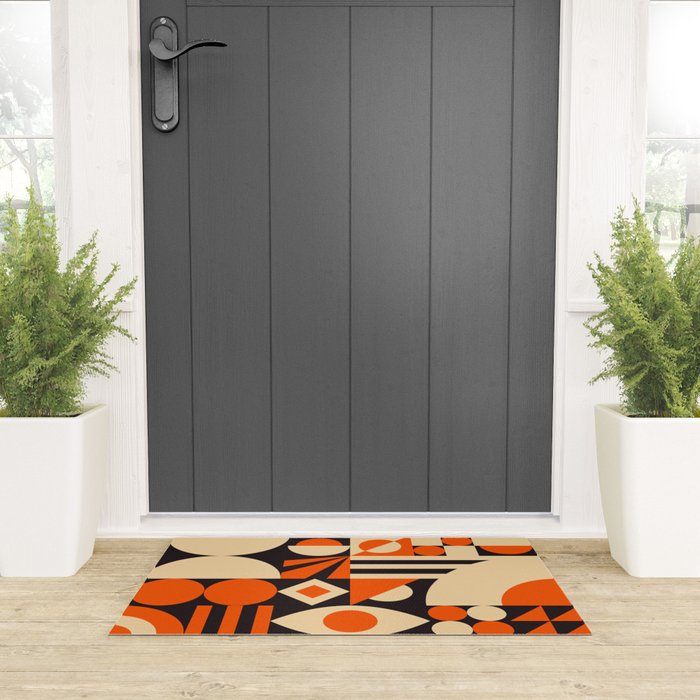 Bauhaus Mid Century Abstract Shapes black and orange  Welcome Mat Gallery Image 3