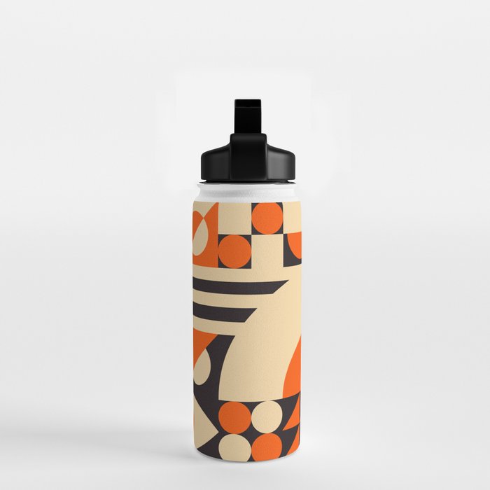 Bauhaus Mid Century Abstract Shapes black and orange  Water Bottle Gallery Image 2