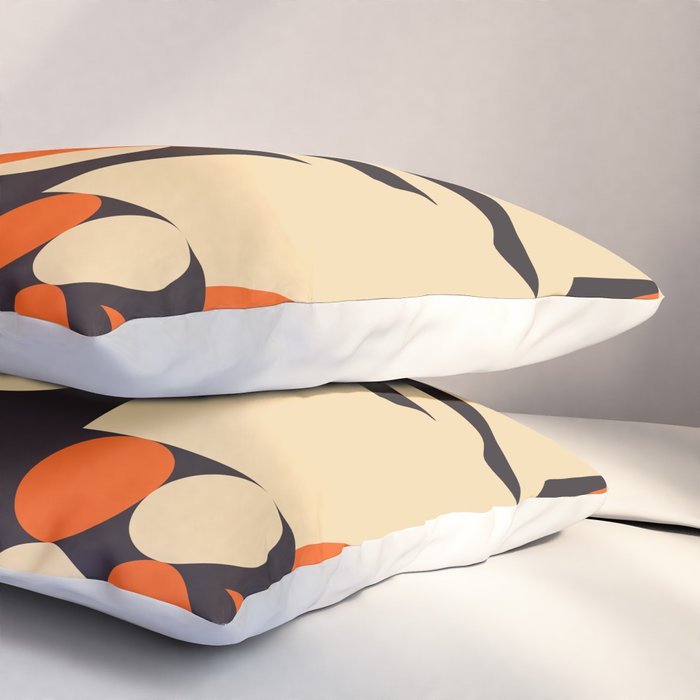 Bauhaus Mid Century Abstract Shapes black and orange  Pillow Sham Gallery Image 3