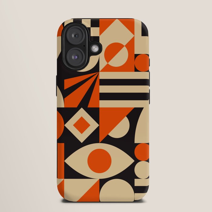 Bauhaus Mid Century Abstract Shapes black and orange  iPhone Case Gallery Image 9