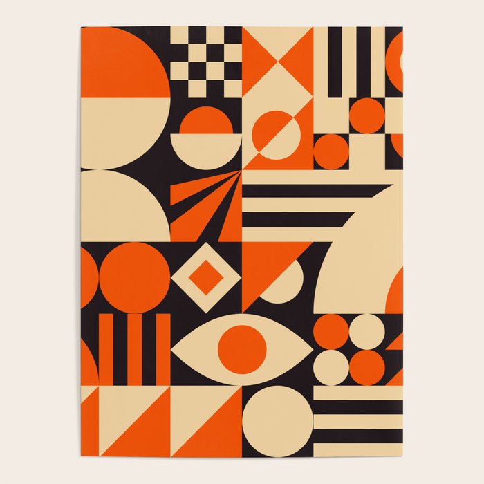 Bauhaus Mid Century Abstract Shapes black and orange  Poster Gallery Image 4