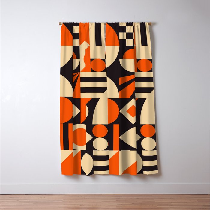 Bauhaus Mid Century Abstract Shapes black and orange  Window Curtain Gallery Image 3