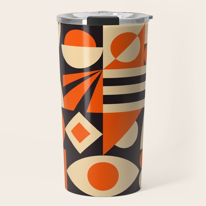 Bauhaus Mid Century Abstract Shapes black and orange  Travel Mug Gallery Image 1