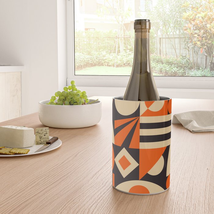 Bauhaus Mid Century Abstract Shapes black and orange  Wine Chiller Gallery Image 4
