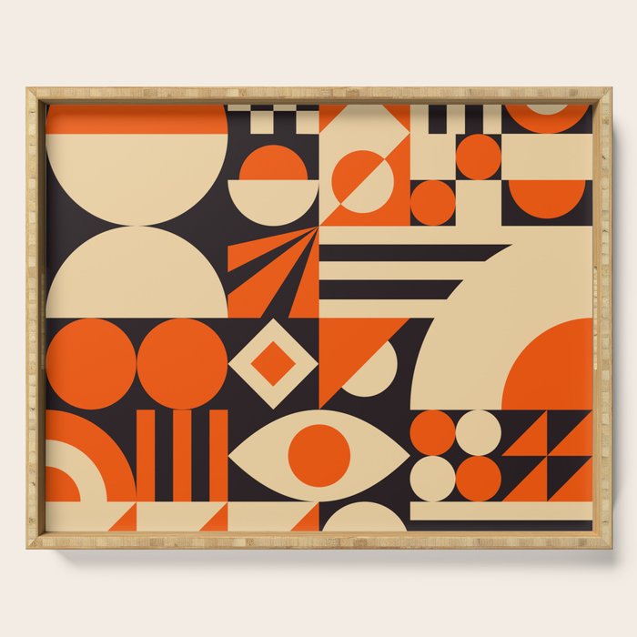 Bauhaus Mid Century Abstract Shapes black and orange  Serving Tray Gallery Image 1