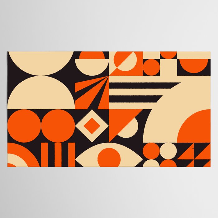 Bauhaus Mid Century Abstract Shapes black and orange  Tablecloth Gallery Image 2