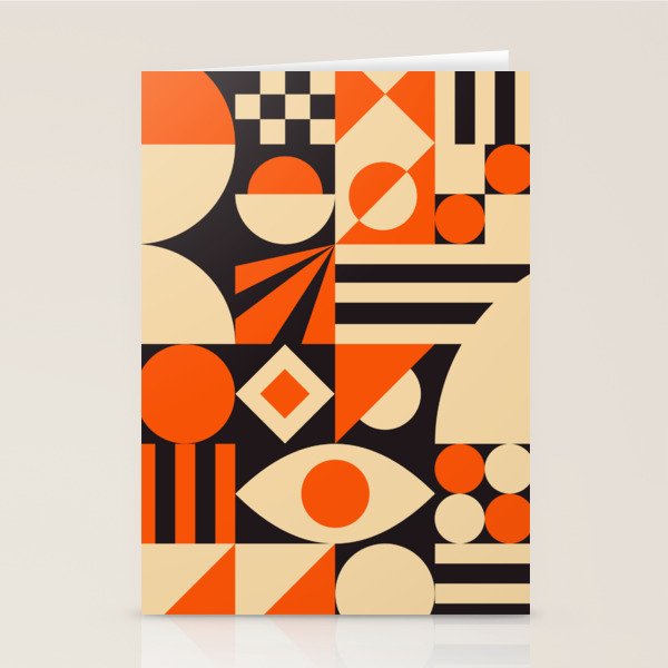 Bauhaus Mid Century Abstract Shapes black and orange  Stationery Card Gallery Image 2