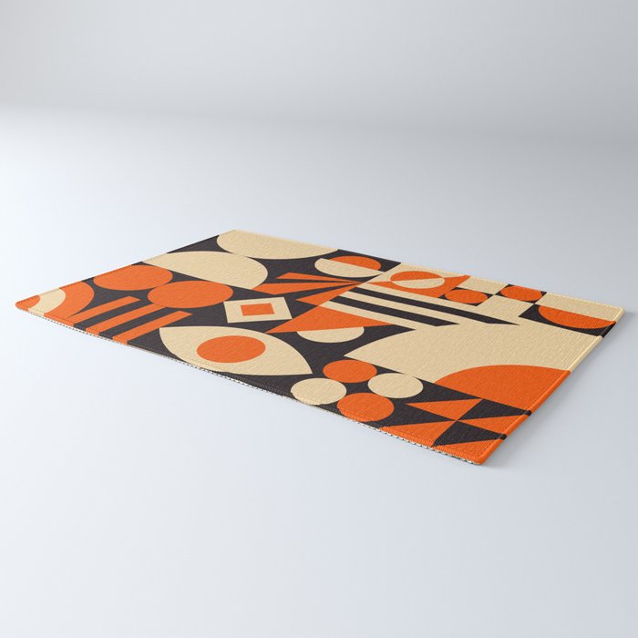 Bauhaus Mid Century Abstract Shapes black and orange  Rug Gallery Image 3