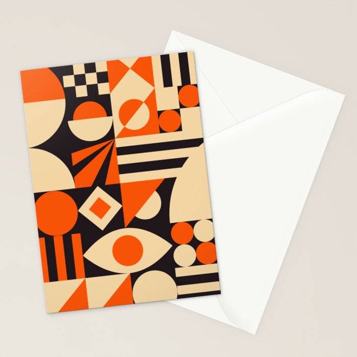 Bauhaus Mid Century Abstract Shapes black and orange  Stationery Card Gallery Image 2