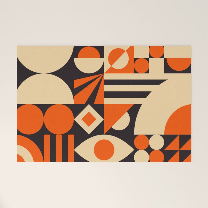 Bauhaus Mid Century Abstract Shapes black and orange  Welcome Mat Gallery Image 1