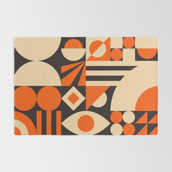 Bauhaus Mid Century Abstract Shapes black and orange  Rug Gallery Image 2
