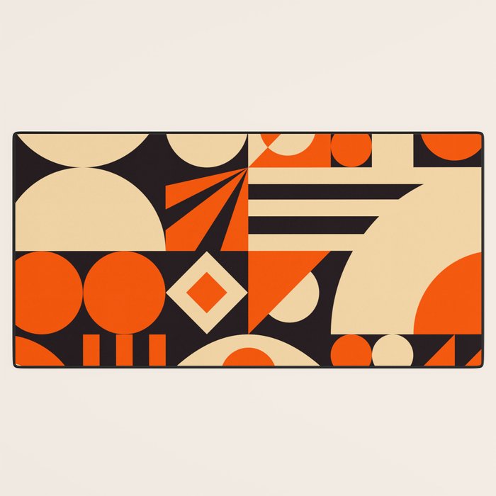 Bauhaus Mid Century Abstract Shapes black and orange  Desk Mat Gallery Image 3