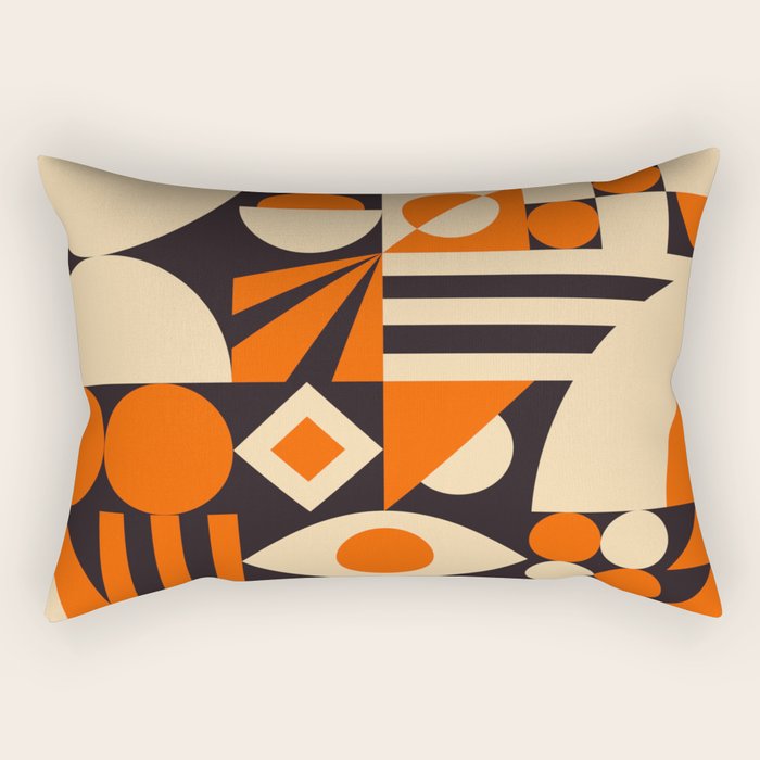 Bauhaus Mid Century Abstract Shapes black and orange  Rectangular Pillow Gallery Image 2