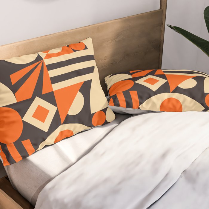 Bauhaus Mid Century Abstract Shapes black and orange  Pillow Sham Gallery Image 2