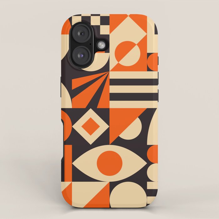 Bauhaus Mid Century Abstract Shapes black and orange  iPhone Case Gallery Image 1