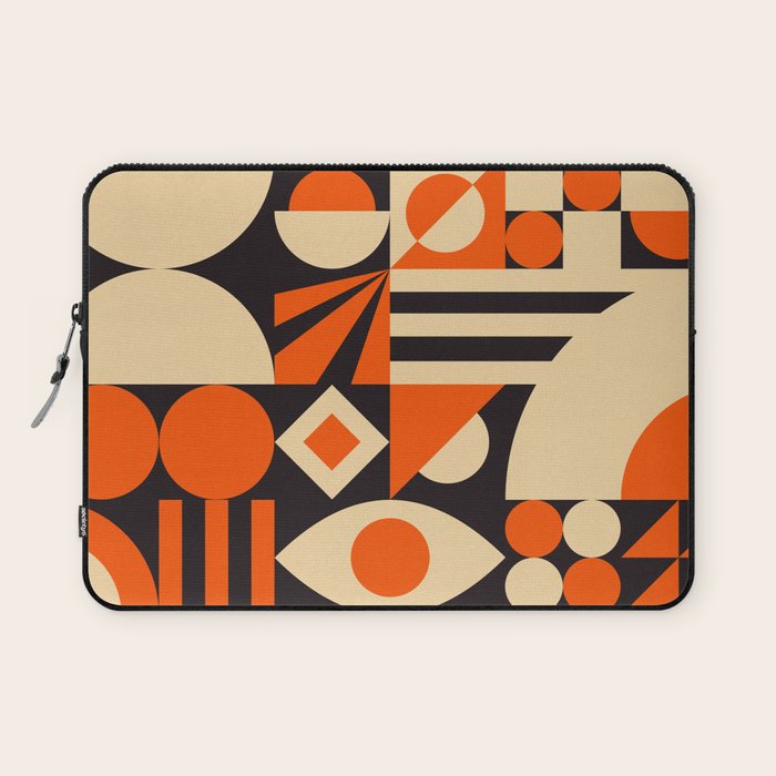 Bauhaus Mid Century Abstract Shapes black and orange  Laptop Sleeve Gallery Image 1