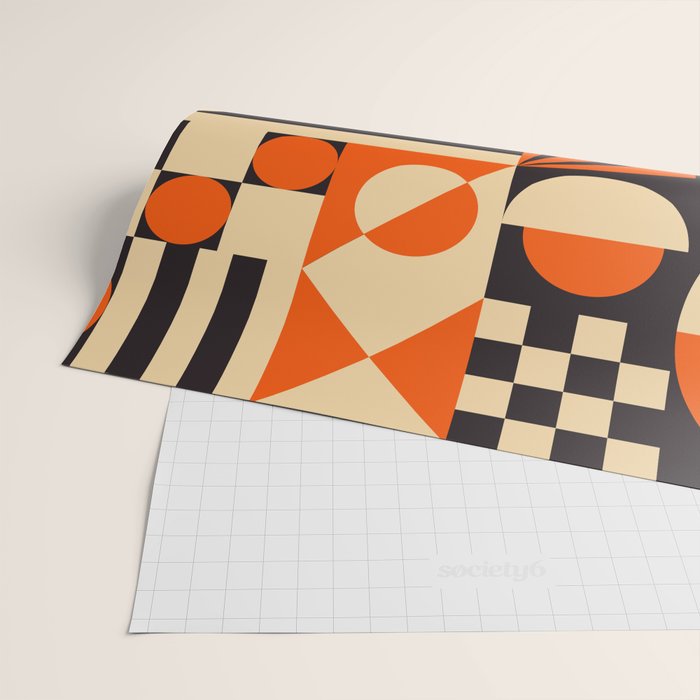 Bauhaus Mid Century Abstract Shapes black and orange  Wrapping Paper Gallery Image 2