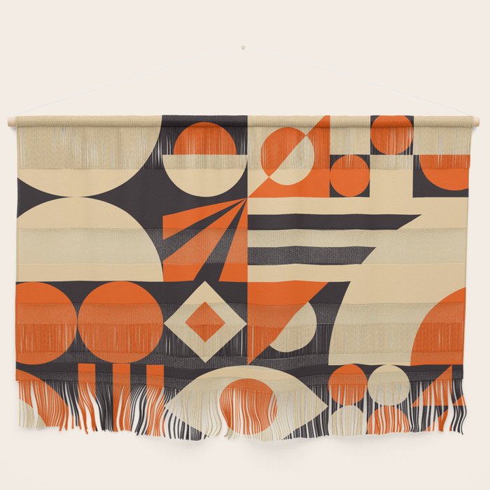 Bauhaus Mid Century Abstract Shapes black and orange  Wall Hanging Gallery Image 1